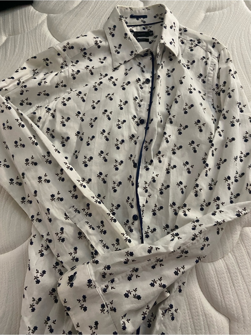 Simons White Dress Shirt with Navy Floral Print